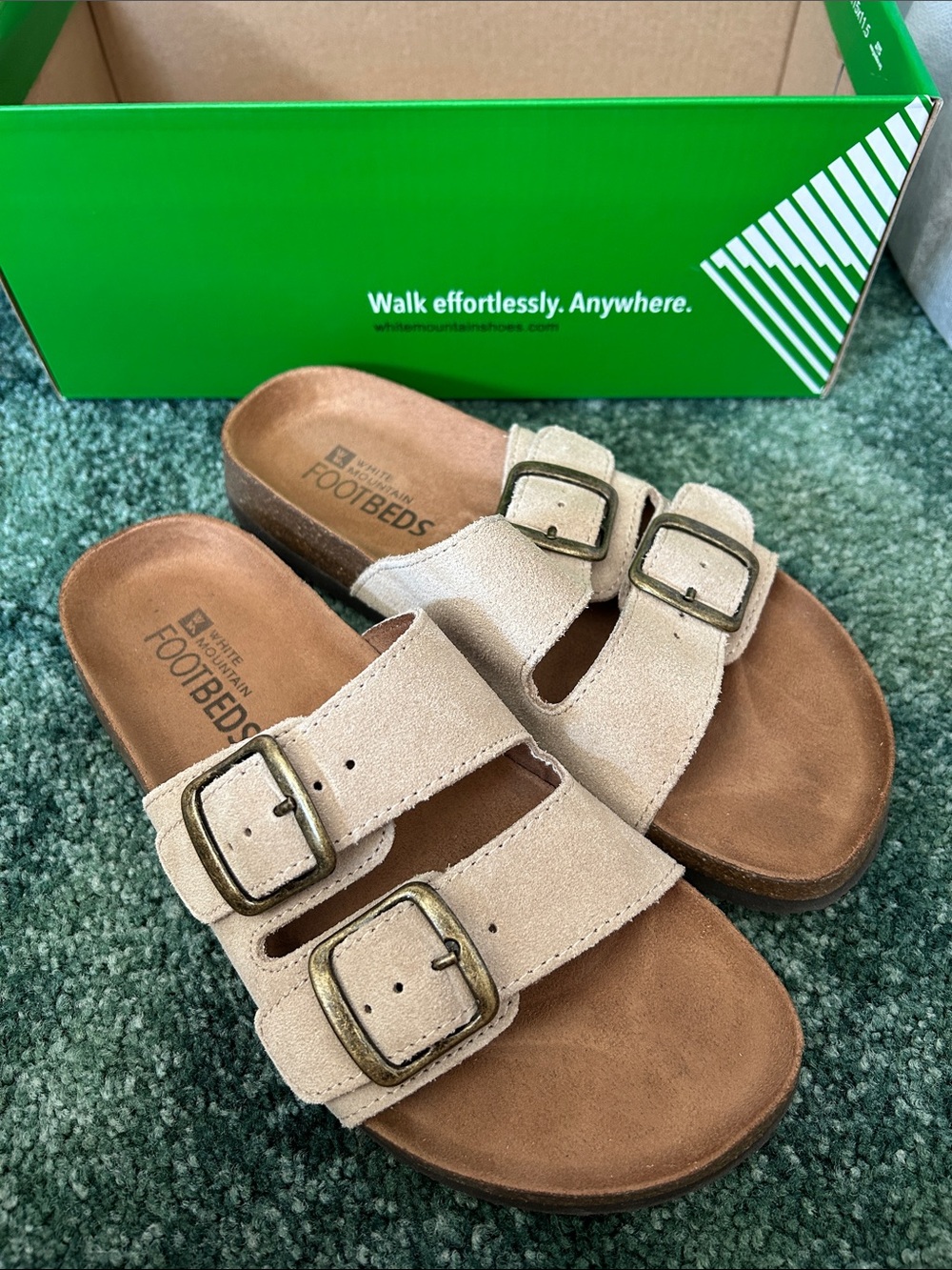 White Mountain Beige Suede Double-Buckle Footbed Sandals